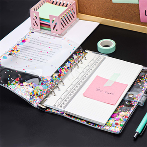 Acewooh A5 A6 A7 Refillable Tạp Chí Chất kết dính Bìa Cát chảy PVC máy tính xách tay vỏ Snap đóng cửa 6 nhẫn rời Lá Chất kết dính thư mục - Product Image 3