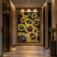 Desain Seni Mural Ubin Mosaik Bunga Matahari Kuning yang Dapat Disesuaikan untuk Ruang Tamu atau Hotel OEM Dekorasi Dinding Latar Belakang