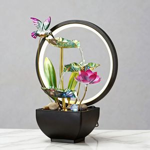 Fontaine à eau colibris avec rétroéclairage, décoration miniature pour la maison, le bureau, Feng Shui, attirance de richesse, ornement électrique rond - Product Image 1