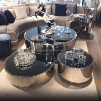 Ventes Flash Ensemble Table Basse Plateau Verre Rond Créatif Trois Tailles Cadre Acier Inoxydable Or Brillant Mat Table à Thé Centrale en Marbre