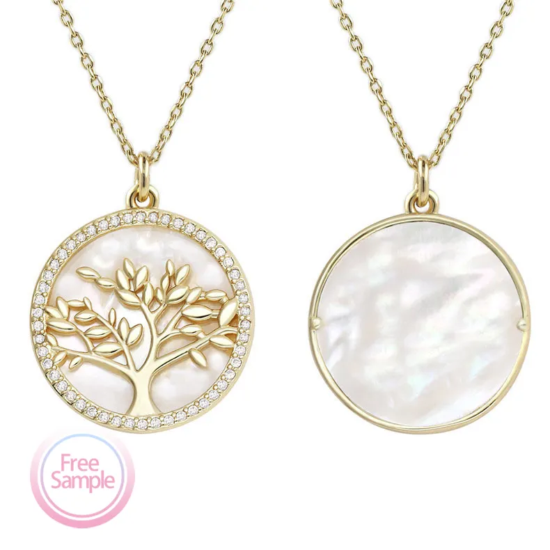 SSeeSY, joyería de moda de diseño personalizado de alta calidad, colgante de circón de concha de perla de árbol de la vida, collar de cobre de latón, regalo para mujer