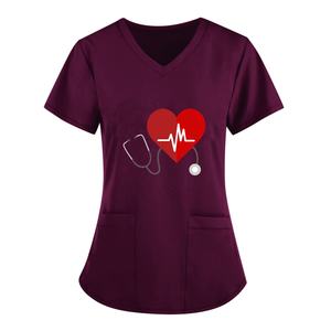 Camiseta de poliéster con estampado de corazón para mujer, camisetas médicas de enfermera con estetoscopio ECG, <span class=keywords><strong>uniformes</strong></span> de Hospital - Product Image 3