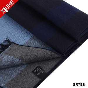 新しいデザイン卸売シルクスカーフネイビーブルー暖かい冬カシミアショール卸売ブラックチェック柄100% シルクスカーフ男性用 - Product Image 5