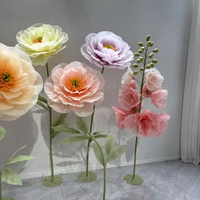 Bunga Buatan Tangan Organza Peony Dengan Tangkai dan Alas Gratis untuk Dekorasi Latar Belakang Rumah, Pernikahan, Pesta, dan Festival