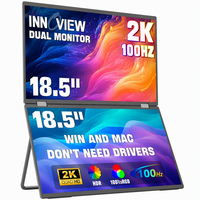 Monitor Portabel Layar Ganda 18,5 Inci QHD 100Hz Ultra Tipis untuk Desainer, Pengeditan Video, dan Kreasi