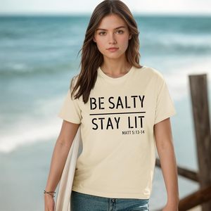 เสื้อยืดผู้หญิง FOXA ลาย Be Salty Stay Lit ข้อพระคัมภีร์  ลายกราฟิกคริสเตียน ผ้าฝ้าย 100% ทรงปกติ เนื้อผ้าเจอร์ซีย์ - Product Image 6
