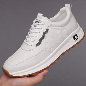 Baskets décontractées blanches pour hommes, chaussures de sport en cuir à lacets et semelle épaisse pour les loisirs 9579 - Product Image 1