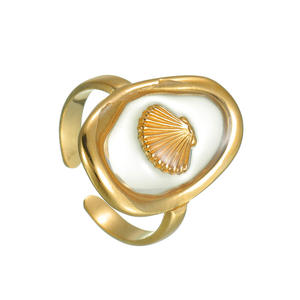 Haomi bohemio verano océano estilo inmortal flor estrella de mar Shell abierto lindo patrón transparente Acero inoxidable anillo de oro - Product Image 6
