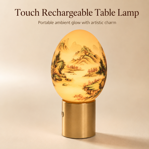 Rechargeable <b>Touch</b> Table <b>Lamp</b> Hand Painted Egg Shape Ambient Light with Gold Metal Base for Bedroom Restaurant Hotel Decor - Product Image 2