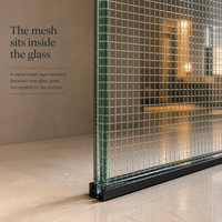 Verre feuilleté avec intercouche en treillis métallique 6mm 8mm 10mm, certifié CE SGCC, pour cloisons d'hôtel, murs décoratifs, façades, taille personnalisée