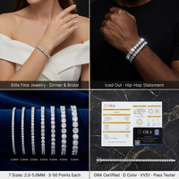 En stock Chaîne tennis style hip-hop en argent S925 avec moissanite couleur D VVS1 2-5mm, chaîne effet glace, fermoir invisible, bijoux de mode, cadeau