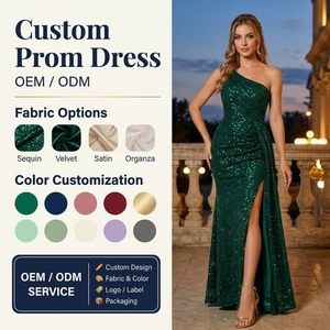 Vestido <span class=keywords><strong>de</strong></span> <span class=keywords><strong>Noche</strong></span> Verde Esmeralda con Lentejuelas, Un Solo Hombro, Escote Alto y Abertura Lateral, Largo hasta el Suelo, OEM, para Alfombra Roja - Product Image 1