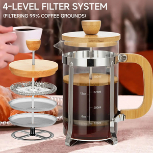 Cafetera de prensa francesa, cafetera duradera con mango de tapa de bambú con sistema de filtro, <span class=keywords><strong>tetera</strong></span> de vidrio sin BPA resistente al calor - Product Image 2