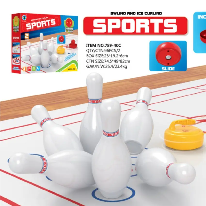 बच्चों के लिए स्पोर्ट बोर्ड गेम के लिए हॉट सेलिंग कस्टम इंडोर स्पोर्ट 2 इन 1 बॉलिंग और कर्लिंग टॉय सेट