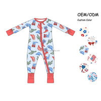 Vente en gros 4 juillet Vêtements de nuit en bambou pour bébé Combinaison à pieds pour nouveau-né à quantité minimale de commande basse Pyjamas pour enfants à fermeture éclair réversible