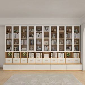 Solid Wood Wooden <b>Bookcases</b> <b>Bookshelf</b> with Glass Doors Custom Rotating Bookcasse - Product Image 5