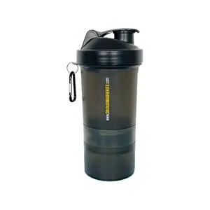 Garrafa shaker de plástico de 20 onças com compartimentos de armazenamento acopláveis, copo shaker de proteína com marcações de tempo motivacionais