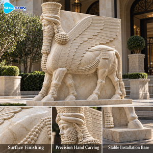 Marmor-<span class=keywords><strong>Lamassu</strong></span>-Skulptur in Lebensgröße Assyrische Geflügelte Stier-Statue Maßgefertigt Handgeschnitzt für Museum Hotel Garten Innenhof Landschaftsgestaltung - Product Image 3