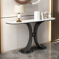 Nouveau design de table d'entrée en croissant Console demi-lune en marbre artificiel Meuble de décoration pour couloir en acier