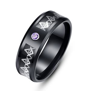 Europe and American Retro tide <b>Men</b> <b>Titanium</b> Steel <b>Ring</b> Masonic Society Organization Sheet Metal Colored Stone Zircon Accessories - Product Image 5