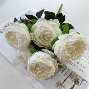 Bulk Europe Vintage 7 têtes Burn Edge Bouquet de fausse pivoine en soie pour arrangement de mariage - Product Image 6