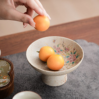 Crimson Glaze porseleinen fruitschaal met hoge voet, Chinese stijl bloemen- en vogelschaal, theehuis dim sum schaaltje