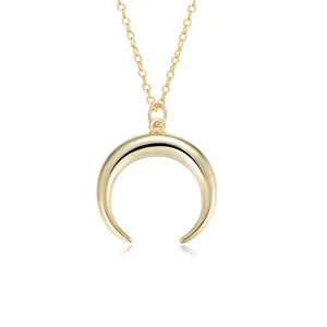 Fashion Jewellery 925 Sterling Silver 14K Gold Plated Crescent Horn And Roman Moon Pendant Necklace