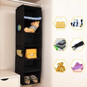 6 Shelves Hanging Closet Organizer 1 Pack With 4 Side Pockets For Clothes <b>Shoes</b> <b>Storage</b> Behind Doors On Walls Hook Type Non - Product Image 4