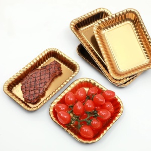 Bandejas de plástico desechables doradas para carne y pollo de 160*160*20mm, alimentos para mascotas, frutas, verduras, contenedores de embalaje, supermercado - Product Image 1