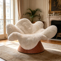 Fauteuil pivotant de luxe moderne et durable en fausse fourrure douce, motif pétales de fleurs blancs, idéal pour salon, chambre, appartement, salon de coiffure, hôtel