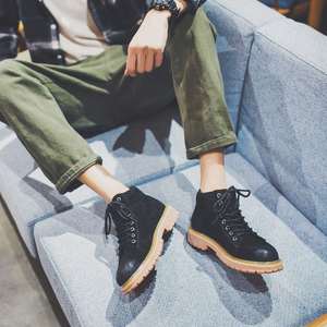 Men's Winter Fleece-lined Leather Boots Casual High-top Non-slip Ankle Boots - Product Image 1