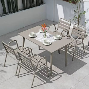 White Durable Outdoor Dining Set Rectangular Table with 6 <b>Chairs</b> Metal Frame Weather-Resistant for Courtyard Use - Product Image 6