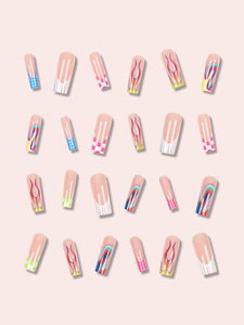 Usine en gros de haute qualité ABS matériel 24 pièces <span class=keywords><strong>multicolore</strong></span> imprimé cercueil <span class=keywords><strong>faux</strong></span> ongles à la mode Ballet doigt Application - Product Image 3