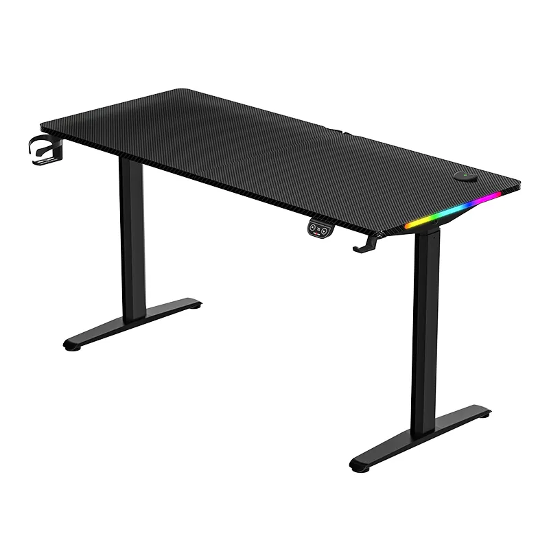 2024 QB adjustable height gaming desk RGB Light Racing PC Electric Computer Carbon fiber surface gaming table with led lights