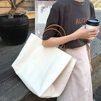 Bolsa de Compras de Lona Personalizada de Alta Calidad con Logotipo Personalizado, Gran Capacidad, Plegable y Práctica, con Cuero PU
