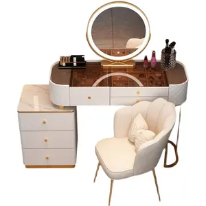 Ensemble de Table de maquillage pour la maison, coiffeuse légère de luxe, vanité de maquillage, meubles de chambre à coucher en bois avec miroir, commode moderne solide