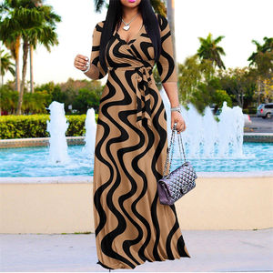 2024 automne nouveauté grande taille vêtements pour femmes imprimé col en v décontracté longue robe élégante à manches longues Maxi robe dames - Product Image 6