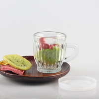 Pot en verre de qualité alimentaire avec poignée, pot à pudding en verre, tasse à café avec couvercle à vis, tasse à café emballée en carton pour le stockage des desserts de cuisine