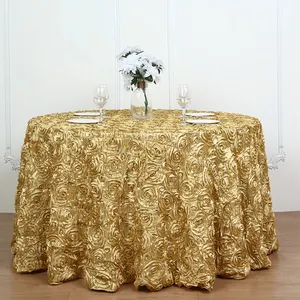 120インチ130インチ3dローズサテンテーブルクロスファンシーバースデーパーティーイベントラグジュアリーポリエステルテーブルクロス結婚式の宴会の装飾用