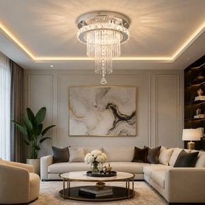 Lustre moderne de luxe en or avec cristaux K9 et éclairage LED pour hall d'hôtel, villa et salon de luxe - Product Image 1
