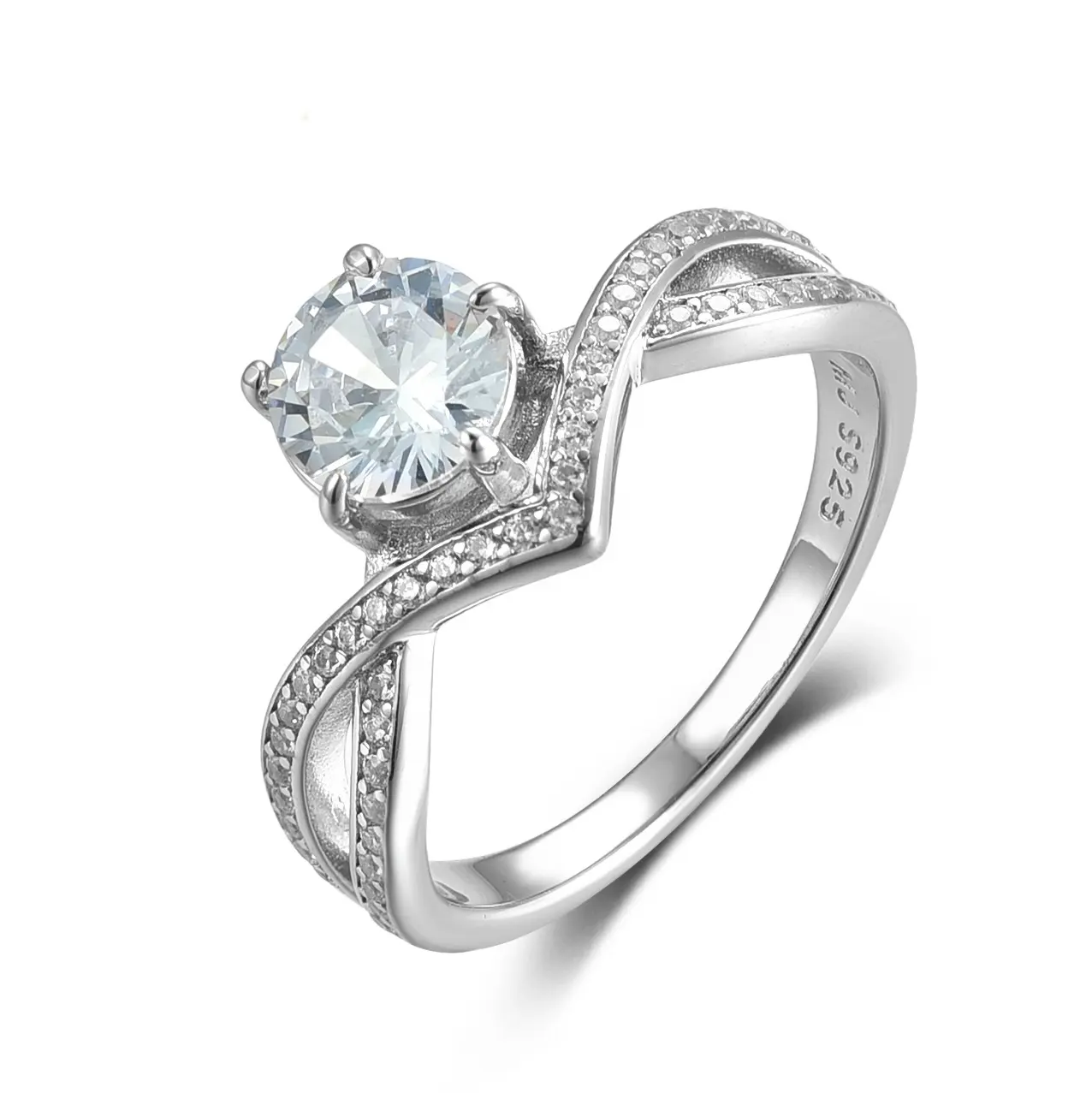 Cincin tunangan berlian bersertifikasi cincin perak Infinity S925 tulang harapan pengantin potongan brilian bulat