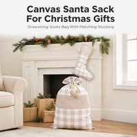 Bolsa de Navidad Reutilizable al por Mayor con Cordón y Monograma, Saco de Papá Noel de Lona Reutilizable