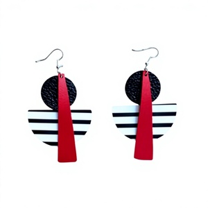 Stylish Geometric Resin Hoop <b>Earrings</b> Women's Acrylic Resin <b>Red</b> Black White Striped Handmade Party Trendy Jewelry for Woman - Product Image 1