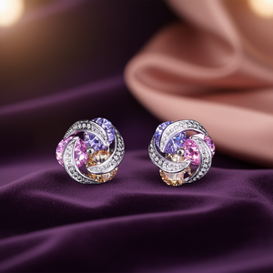 Orecchini di lusso con fiori per donna, placcati in rodio, con strass di cristallo, gioielli da festa, in lega di zinco, colore rosa - Product Image 2