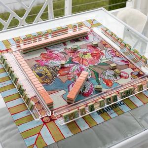 Vente en gros mini nouvelle couche artistique vert personnalisé bambou voyage Mahjong ensemble 160 gravé luxe acrylique américain Mahjong tuiles - Product Image 3