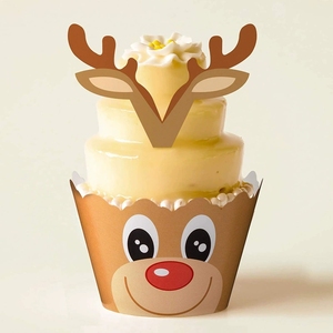 Christmas <b>Cupcake</b> <b>Toppers</b> Paper Inserts with Santa Snowman Reindeer Designs for Holiday Baking Party Decorations Desserts - Product Image 3