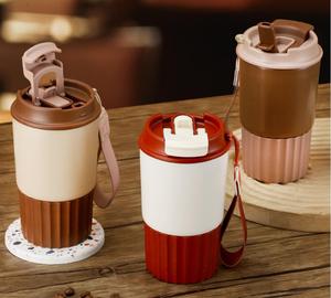 Double Wall Vacuum Insulated Travel Mug 12oz Coffee <b>Cup</b> Leak Proof Lanyard Stainless Steel Water Bottle for Home Office Outdoor - Product Image 5