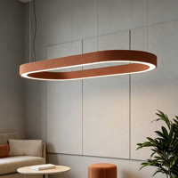 Lámpara Colgante Acústica LED Ovalada Curva Moderna de Fieltro PET Naranja Terracota sin Costuras para Oficina o Salón en Tonos Tierra