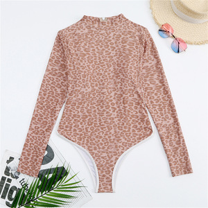 2024 nuevo traje de Surf de manga larga traje de baño de <span class=keywords><strong>mujer</strong></span> con cremallera estampado de leopardo traje de buceo de una pieza traje de baño - Product Image 4