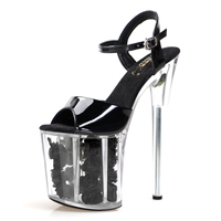 Chaussures de pole dance à plateforme gothique élégante de 20 cm, sexy, fétichistes, à semelle en cristal, pour danseuse exotique, avec bride à la cheville